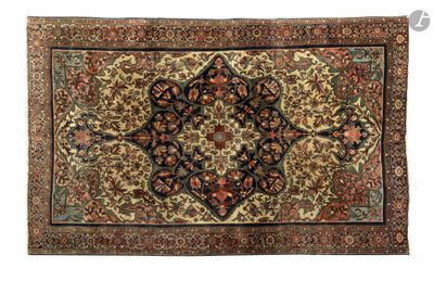 un tapis persan antique avec un motif de médaillon sur fond blanc
