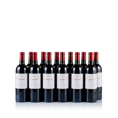 six bottles of red wine are lined up in a row