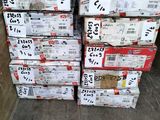 several stacks of boxes of food are stacked on top of each other