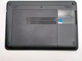 a black laptop with a blue sticker on it