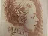 un vieux dessin représentant la tête d'une femme avec une tresse dans les cheveux