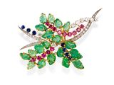 an emerald, ruby, sapphire and diamond broochle