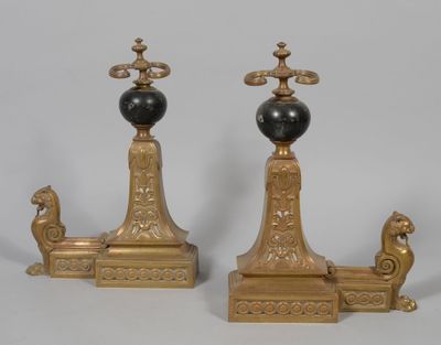 pair of antique brass candlesticks with black marble top