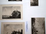 four black and white pictures of a castle and a river