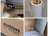 four different pictures of a chair with a bottle of perfume in it