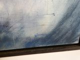 une peinture à l'huile représentant un nuage bleu et blanc, dans un cadre noir