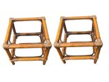 pair of vintage bamboo side tables with glass tops