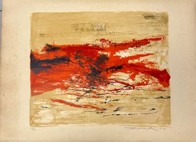 an image of a painting with red and black paint on a piece of paper