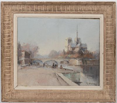 l'image d'une peinture représentant une rivière avec un château à l'arrière-plan