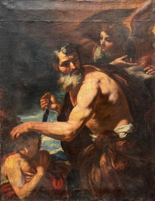 an old painting of a man with a beard and a woman holding a sword