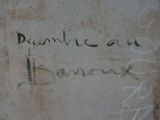 graffiti on the wall of a bathroom with a toilet and a trash can
