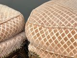 pair of french louis xv style carved wood and upholstered foot stools