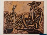 an image of a painting of two people sitting on a boat