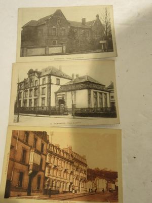 trois vieilles photos d'un immeuble et d'une rue dans une ville