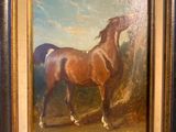 a painting of a horse standing in a field