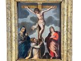 une image d'une peinture de jésus sur la croix avec d'autres personnes