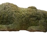 a stone statue of a bull on a white background
