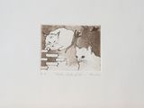 a drawing of a cat and a dog on a table