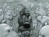 un dessin représentant un groupe d'ours polaires dans un champ