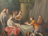 une image d'un tableau représentant un groupe de personnes assises autour d'une table