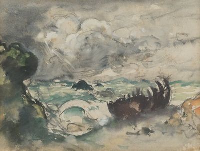 an image of a painting of a boat in the water