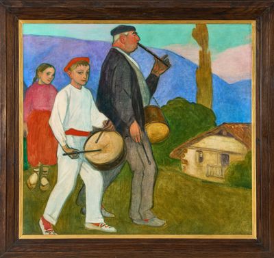 une image représentant un tableau sur lequel figure un homme avec une pipe et d'autres personnes