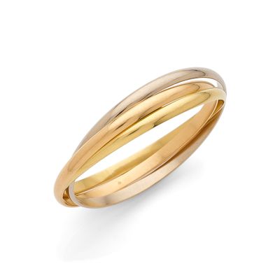 a gold ring with two bands on a white background