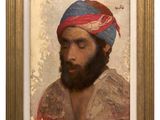 a painting of a bearded man with a turban on his head