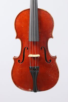 a close up of a violin with a bow on a white background