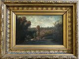 tableau représentant un paysage, dans un cadre doré, accroché au mur