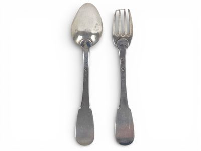 Couvert en argent modèle uniplat gravé « B F ». - Photo 1