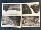 quatre vieilles photographies en noir et blanc représentant une rue et un pont