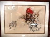 tableau représentant un joueur de baseball tenant une batte dans la main droite