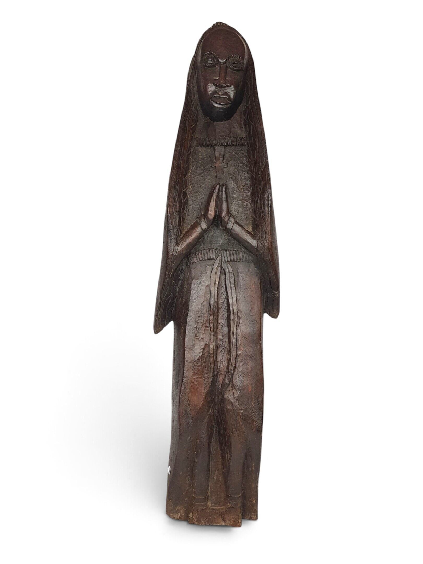 Grande statue de sainte en bois sculpté - Travail africain XXème - H. 94,5 cm