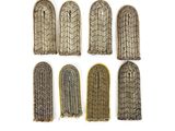 a set of six small wooden plaques of different sizes and shapes