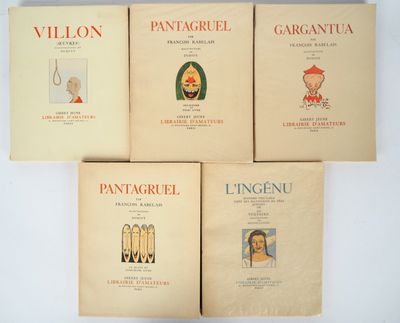 five books of pantagiell and other books on a white surface