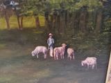 a painting of a man with sheep in a field