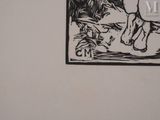 a drawing of a man riding a horse in the woods