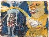 une image représentant un tableau sur lequel figurent un homme et une femme vêtue d'une robe jaune