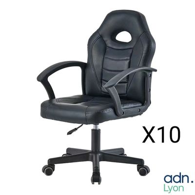 the office chair is black and has no wheels on it