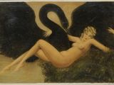 an image of a painting of a naked woman with black swans