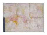 une peinture abstraite aux couleurs rose et jaune sur fond blanc
