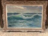 an oil painting of a painting of a wave in the ocean