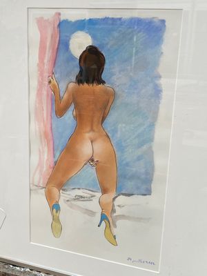 un tableau représentant une femme en talons hauts, exposé