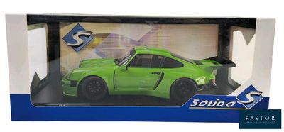 the green car is in the box with the logo on it