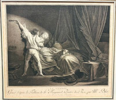 un vieux dessin représentant un homme et une femme au lit avec un chat