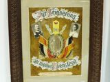 framed picture of a picture of a coat of arms with a crown on it
