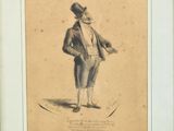 an old drawing of a man in a suit and top hat
