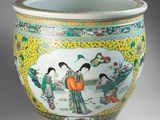 an image of a vase with a painting on the outside of it