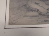 a picture of a drawing of a cat laying on a bed